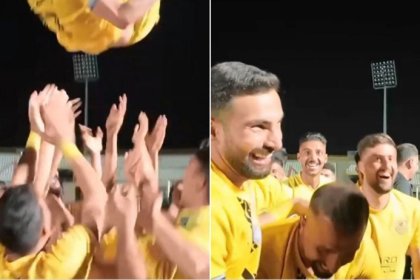 A player from Fard Alborz team proposed during the promotion celebration